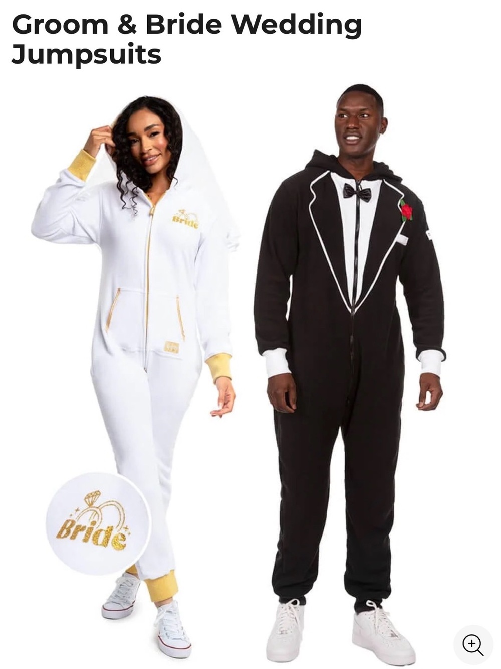 Tipsy Elves White & Gold 'Bride' and Groom Hooded Jumpsuit